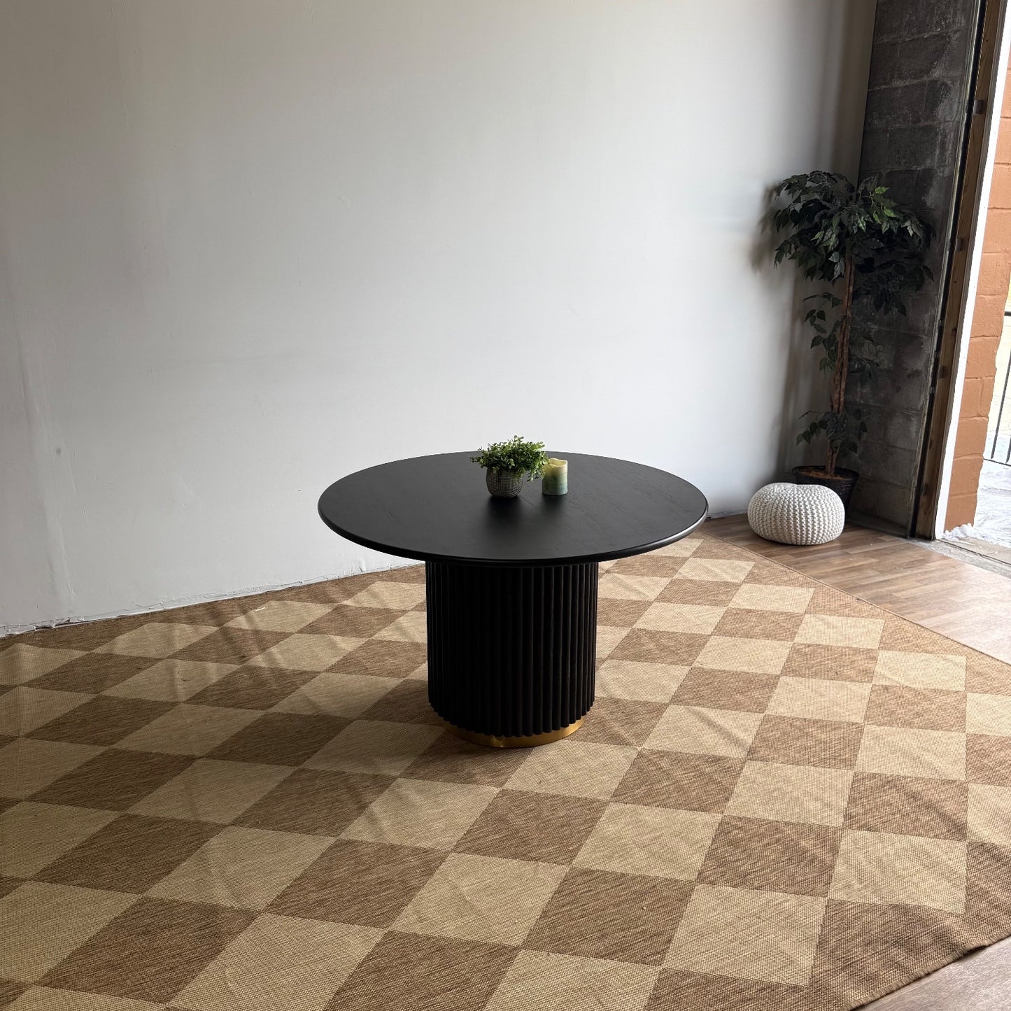 Interior Define Nina Round Dining Table in Black Stain on Rubberwood