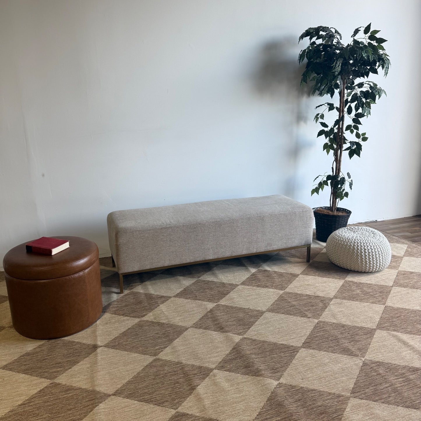 Interior Define Miller Bench in Beige Performance Fabric