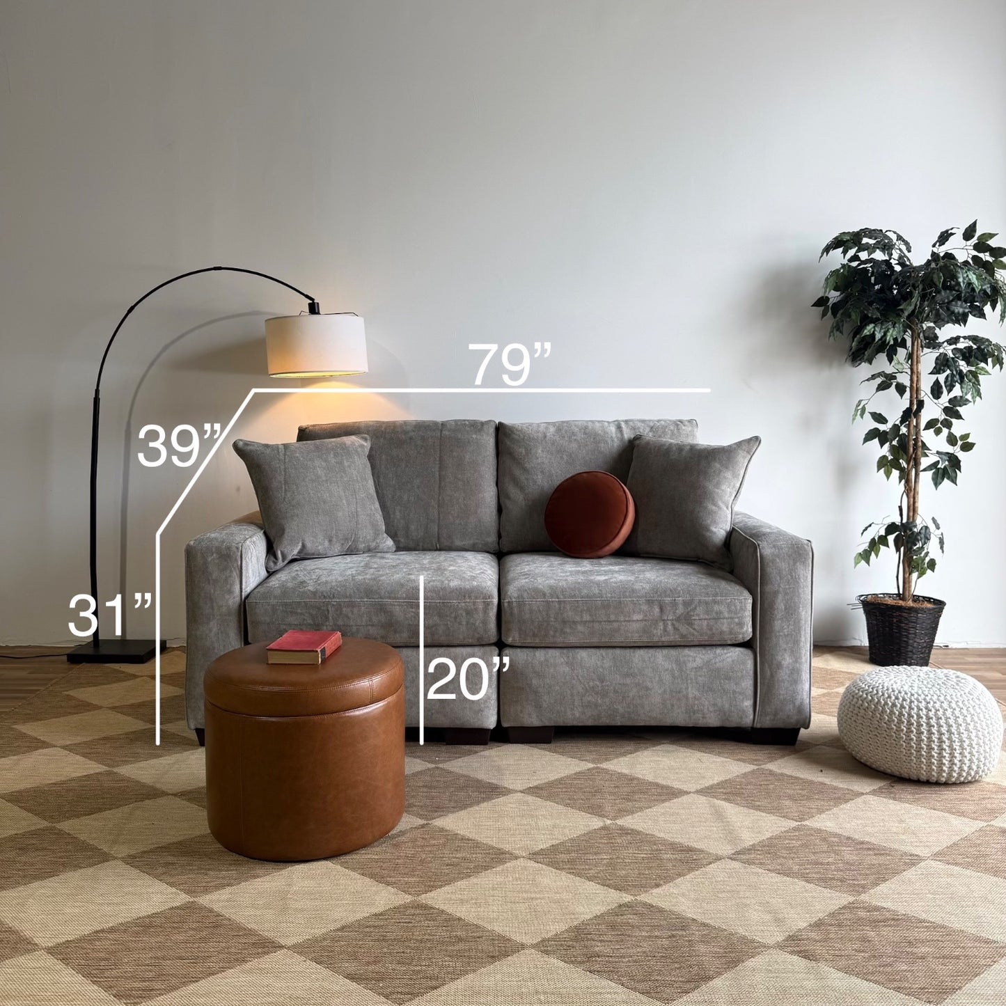 Atlas Modular Loveseat in Gray Chenille