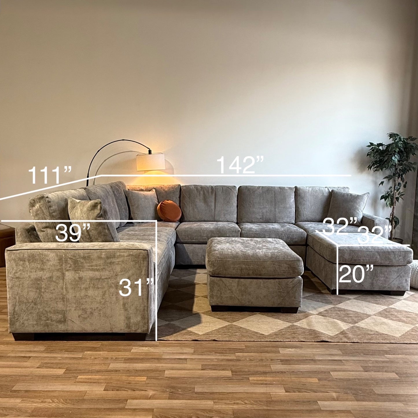 Atlas Modular Grand Corner w/Ottoman in Gray Chenille