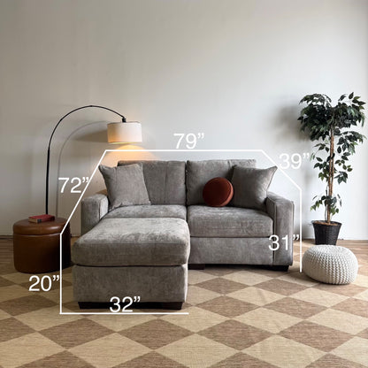 Atlas Modular Loveseat w/Ottoman in Gray Chenille