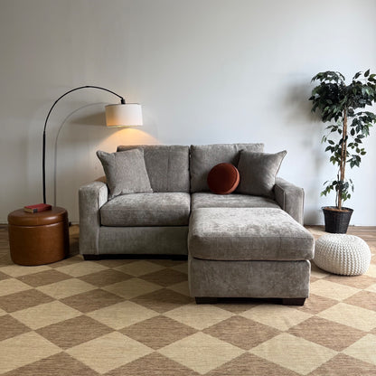 Atlas Modular Loveseat w/Ottoman in Gray Chenille