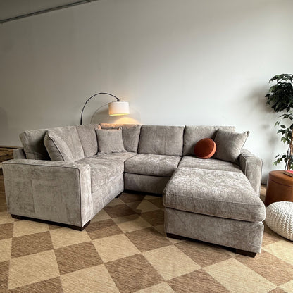 Atlas Modular L-Shape Enclosed w/Ottoman in Gray Chenille