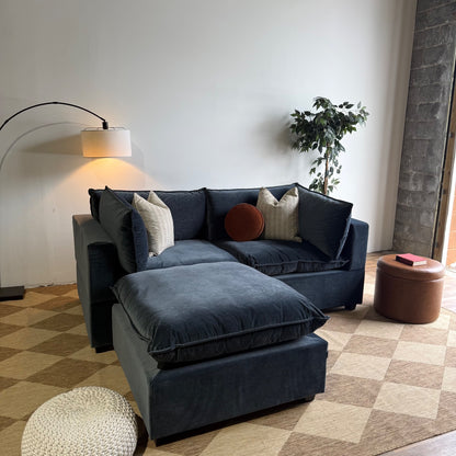 Bellamia Luna Loveseat + Ottoman in Dusty Blue Performance Velvet