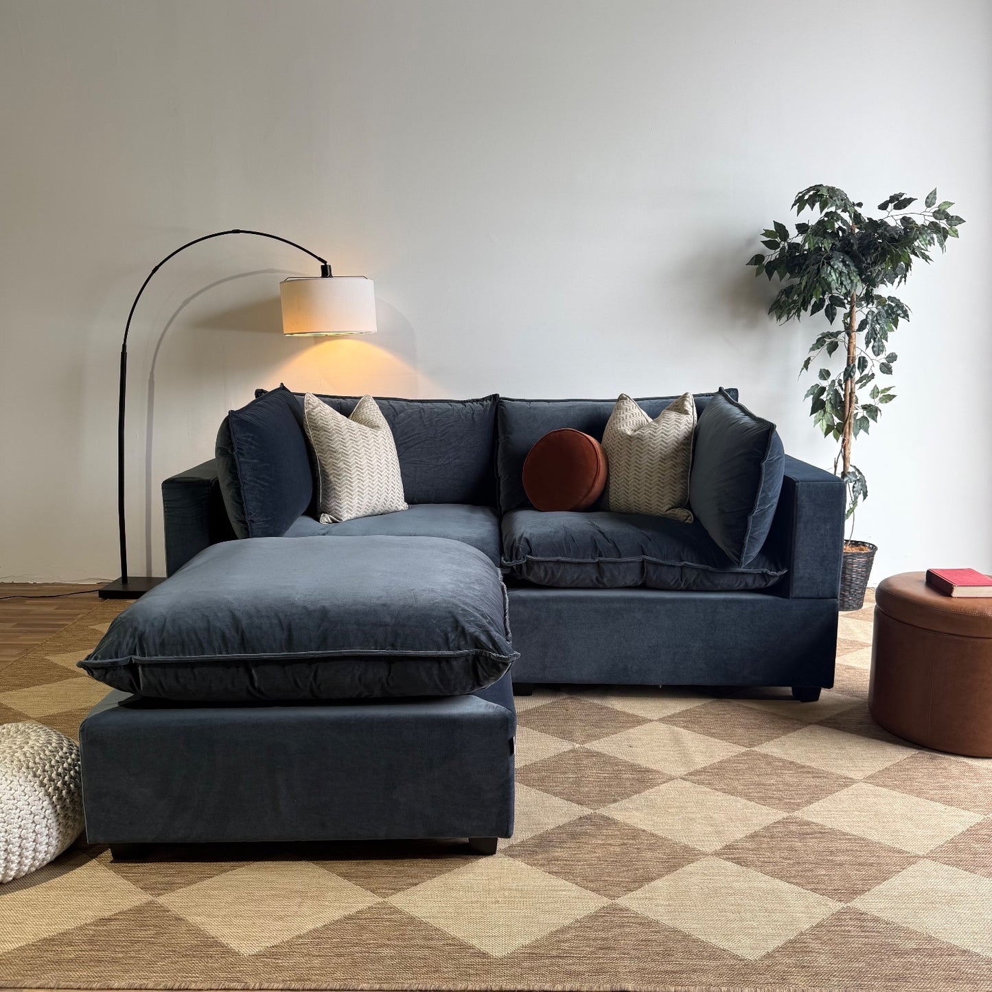 Bellamia Luna Loveseat + Ottoman in Dusty Blue Performance Velvet
