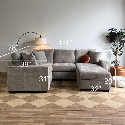 Atlas Modular L-Shape Enclosed w/Ottoman in Gray Chenille