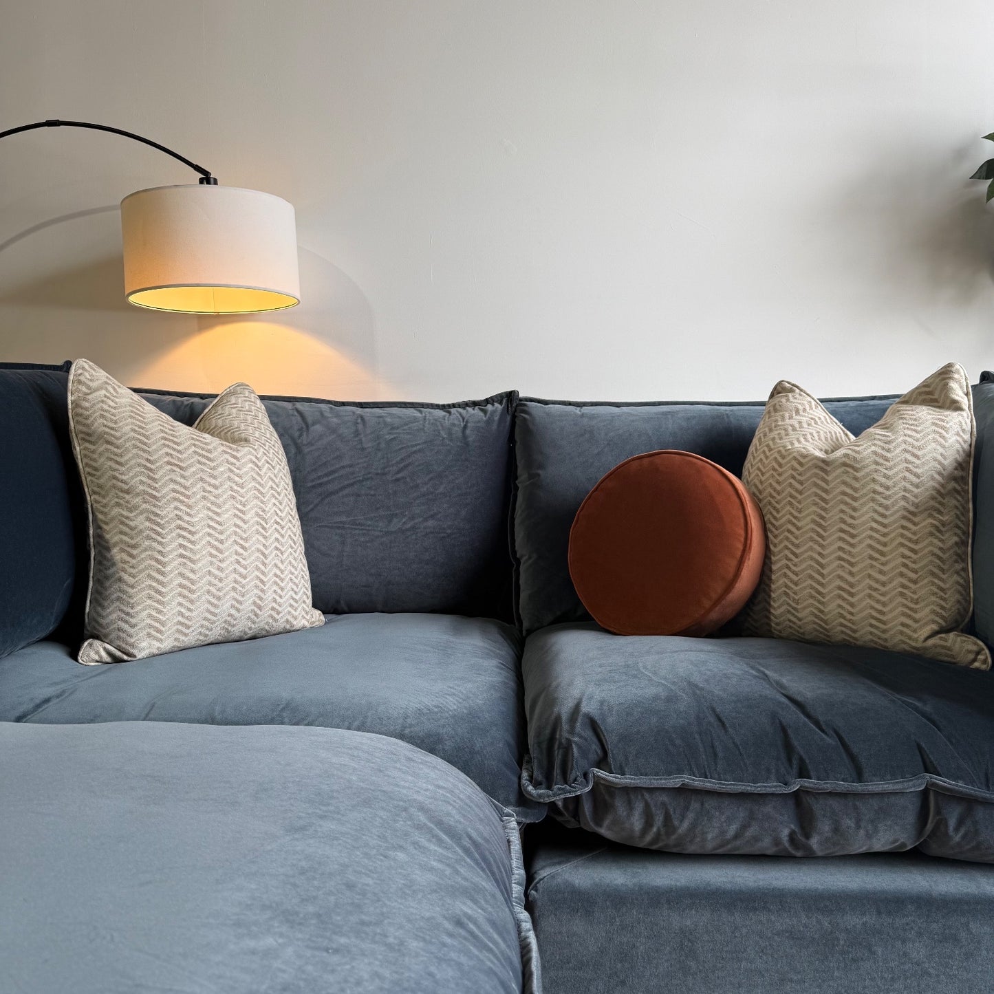 Bellamia Luna Loveseat + Ottoman in Dusty Blue Performance Velvet