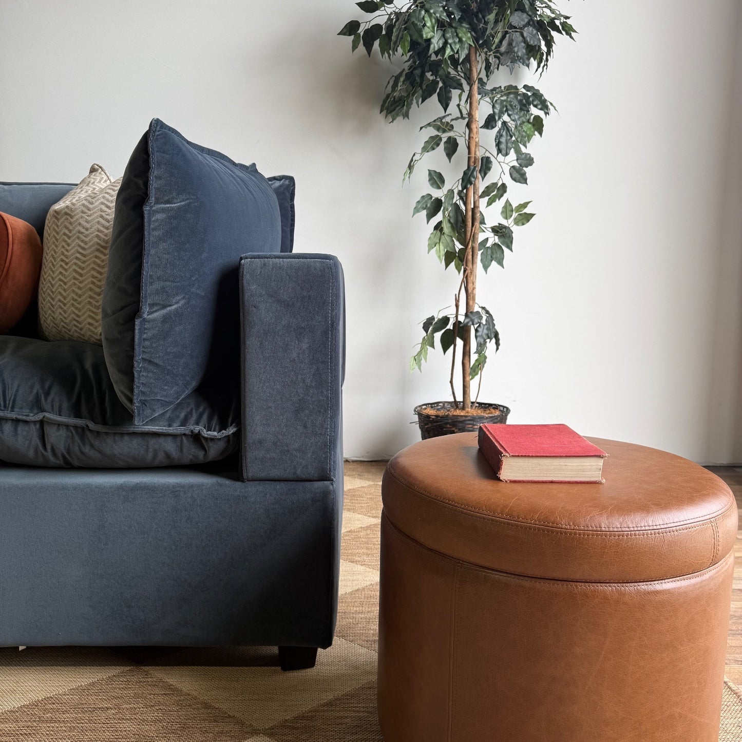 Bellamia Luna Loveseat + Ottoman in Dusty Blue Performance Velvet