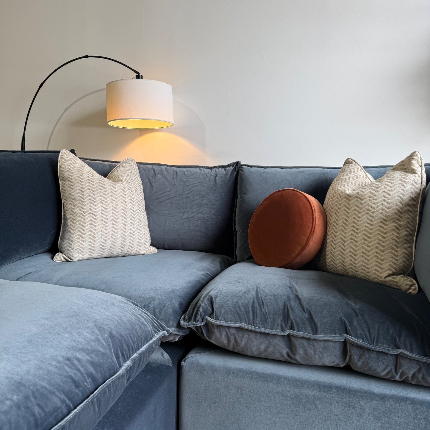 Bellamia Luna Loveseat + Ottoman in Dusty Blue Performance Velvet