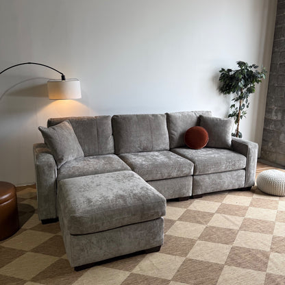 Atlas Modular Sofa w/Ottoman in Gray Chenille