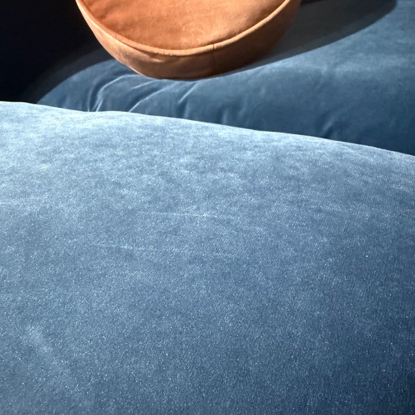 Bellamia Luna Loveseat + Ottoman in Dusty Blue Performance Velvet