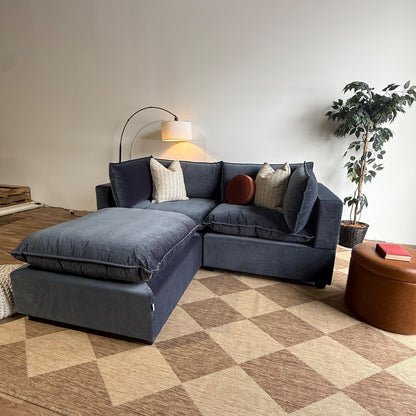 Bellamia Luna Loveseat + Ottoman in Dusty Blue Performance Velvet