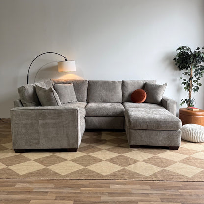 Atlas Modular L-Shape Enclosed w/Ottoman in Gray Chenille