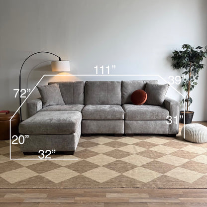 Atlas Modular Sofa w/Ottoman in Gray Chenille