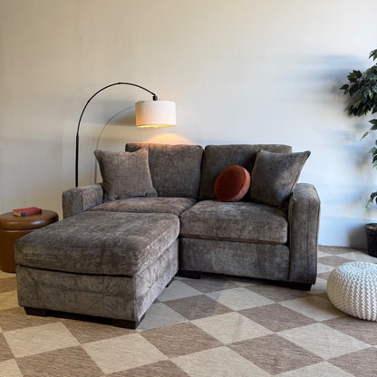 Atlas Modular Loveseat w/Ottoman in Brown Chenille