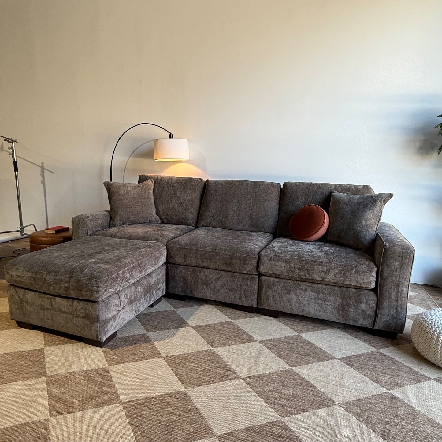 Atlas Modular Sofa w/Ottoman  in Brown Chenille