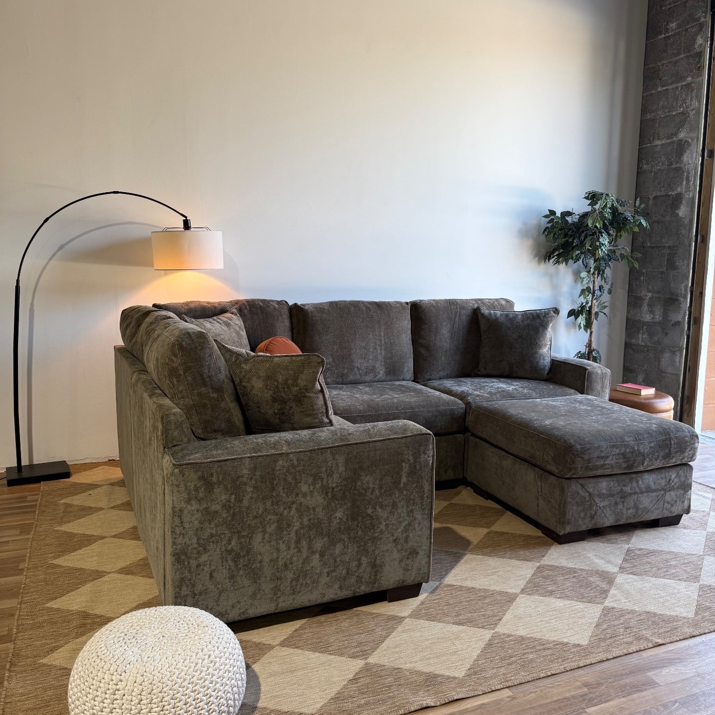 Atlas Modular L-Shape Enclosed w/Ottoman in Brown Chenille