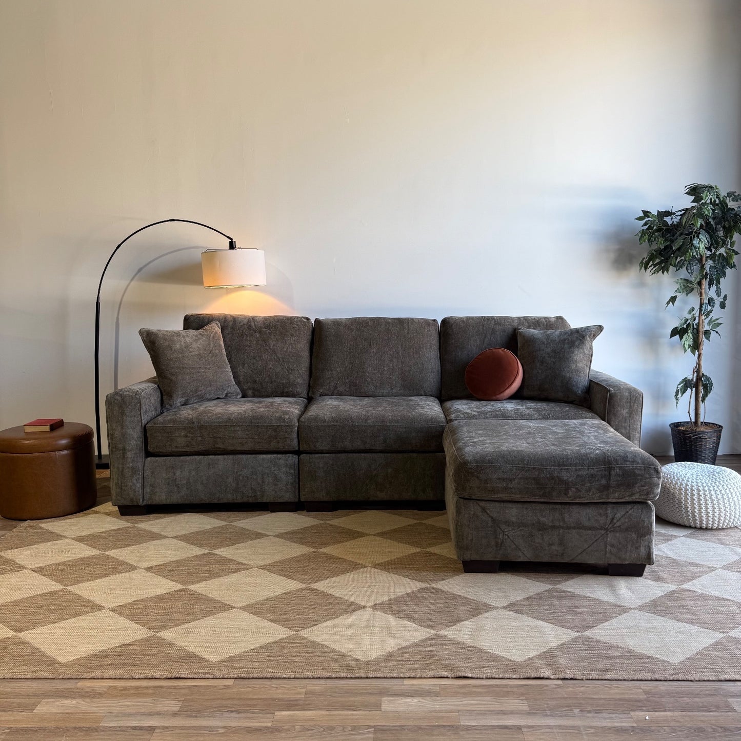 Atlas Modular Sofa w/Ottoman  in Brown Chenille