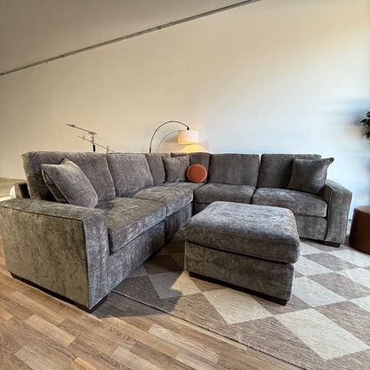 Atlas Modular Corner Sectional w/ Ottoman in Brown Chenille