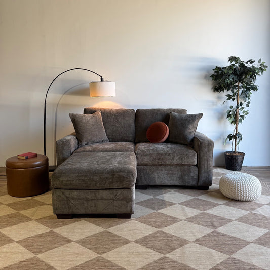 Atlas Modular Loveseat w/Ottoman in Brown Chenille