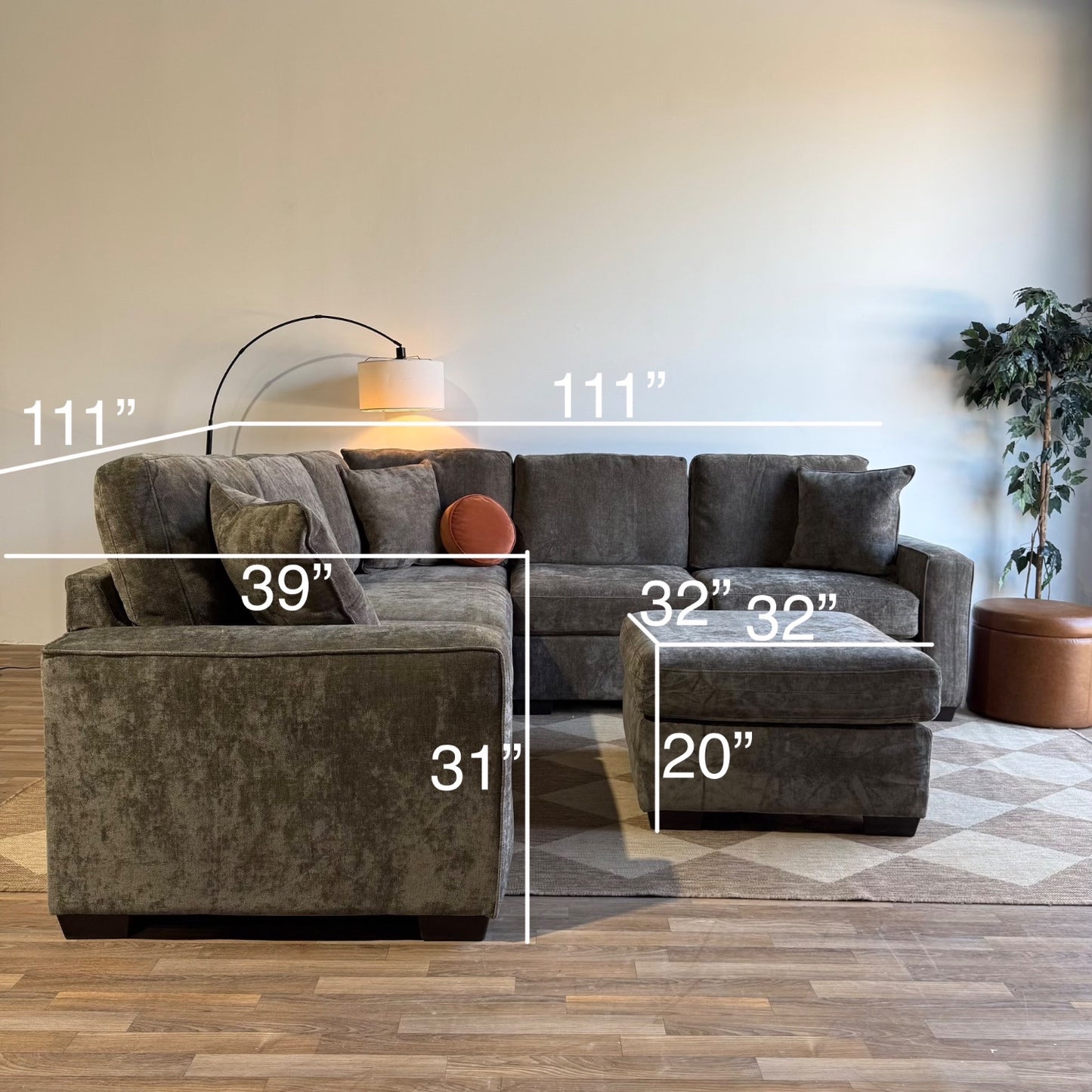 Atlas Modular Corner Sectional w/ Ottoman in Brown Chenille