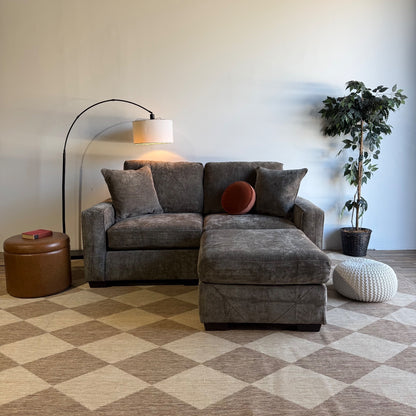 Atlas Modular Loveseat w/Ottoman in Brown Chenille