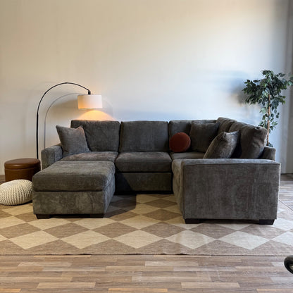 Atlas Modular L-Shape Enclosed w/Ottoman in Brown Chenille