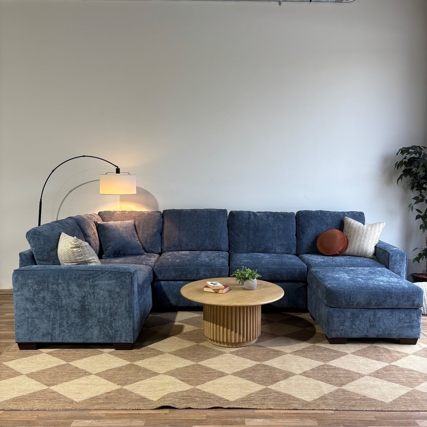 Atlas Modular U Shape-Enclosed Couch in Blue Chenille