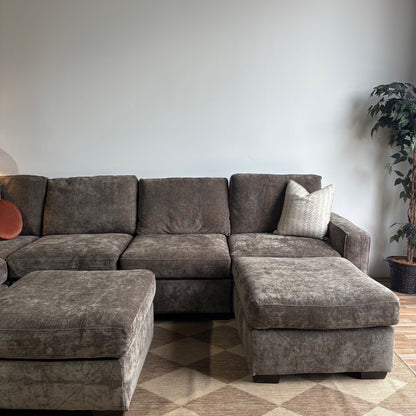 Atlas Modular Grand Corner and Ottoman in Brown Chenille