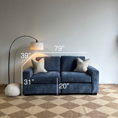 Atlas Modular Loveseat Sofa in Blue Chenille