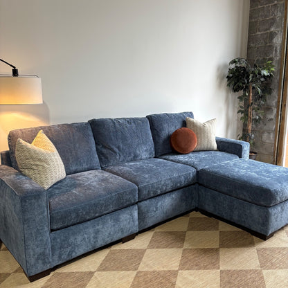 Atlas Modular Sofa and Ottoman Couch in Blue Chenille