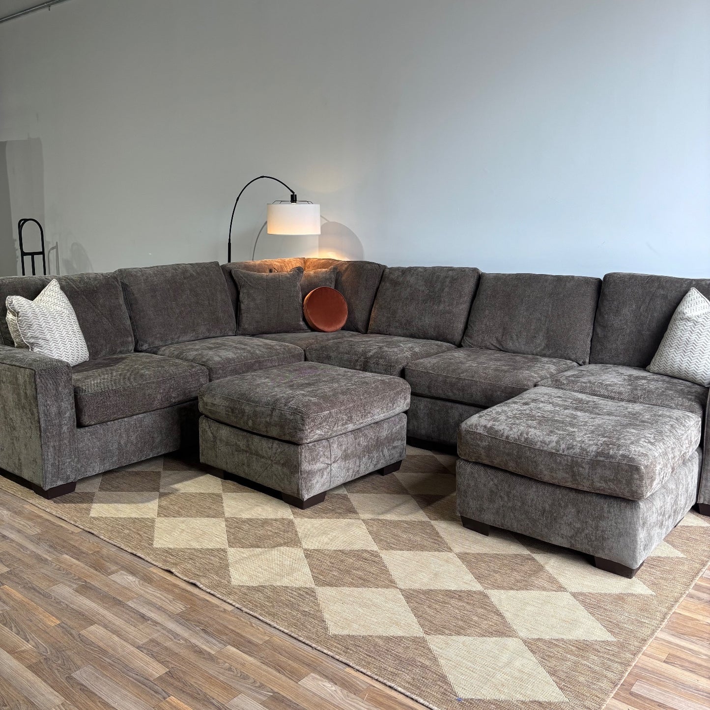 Atlas Modular Grand Corner and Ottoman in Brown Chenille