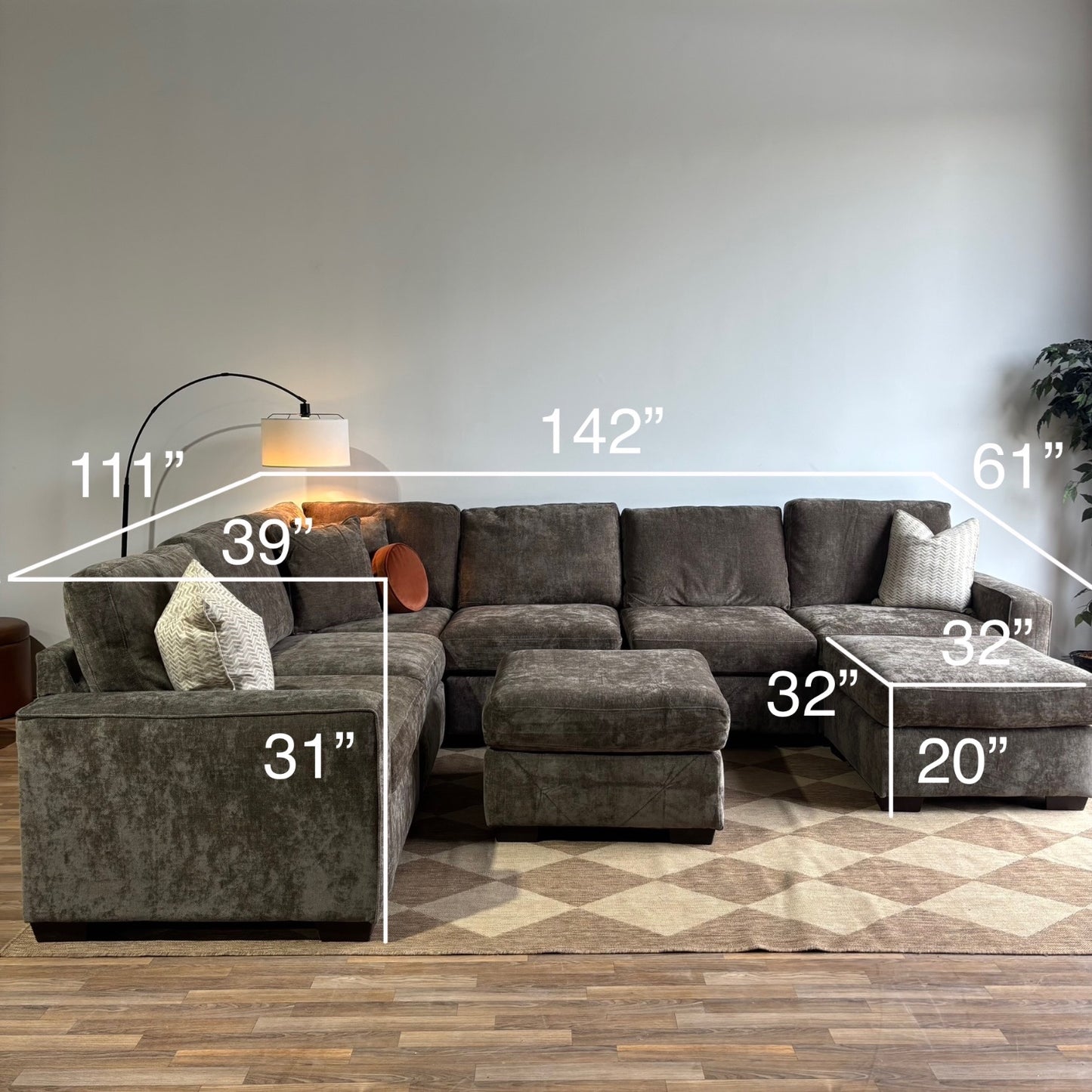 Atlas Modular Grand Corner and Ottoman in Brown Chenille