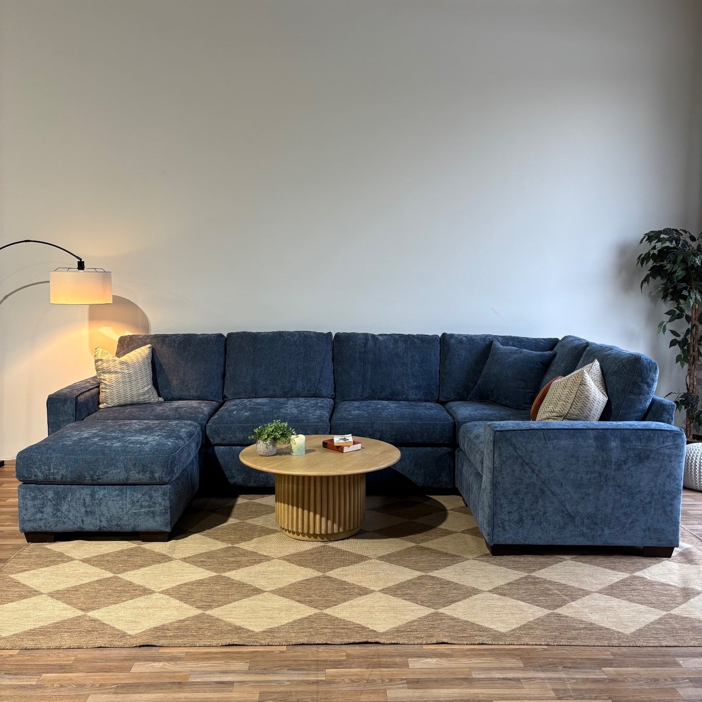 Atlas Modular U Shape-Enclosed Couch in Blue Chenille