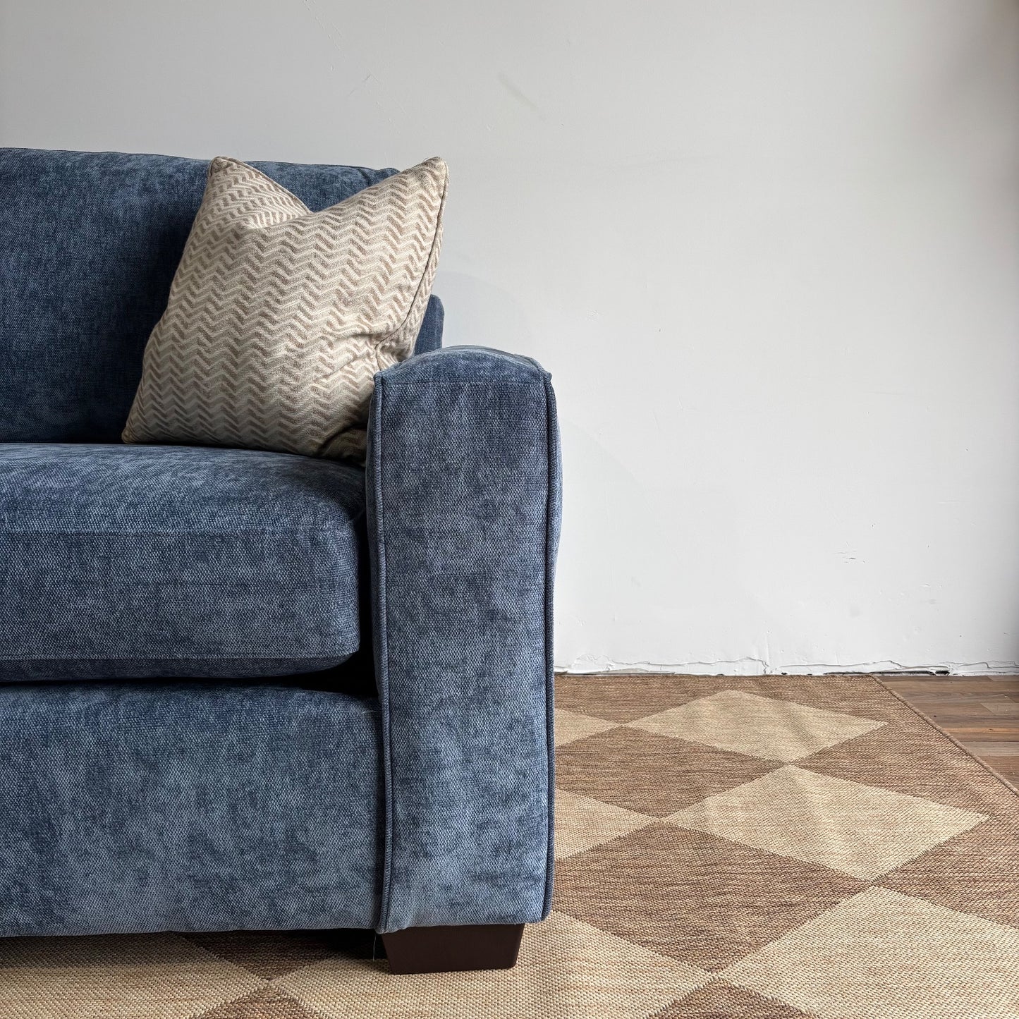 Atlas Modular Loveseat Sofa with Ottoman in Blue Chenille