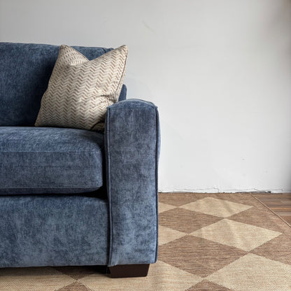 Atlas Modular Loveseat Sofa with Ottoman in Blue Chenille