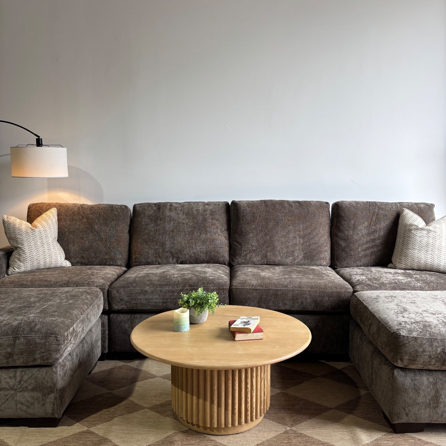 Atlas Modular Double Chaise Couch in Brown Chenille