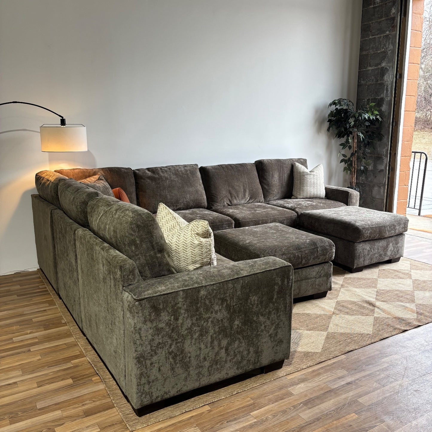 Atlas Modular Grand Corner and Ottoman in Brown Chenille
