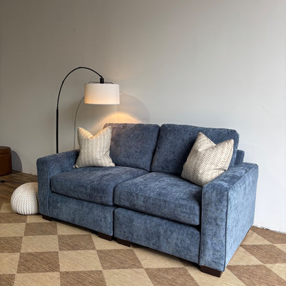 Atlas Modular Loveseat Sofa in Blue Chenille