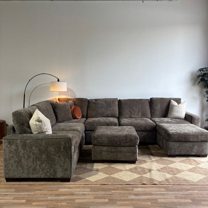 Atlas Modular Grand Corner and Ottoman in Brown Chenille