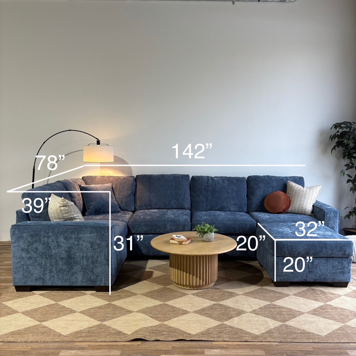 Atlas Modular U Shape-Enclosed Couch in Blue Chenille