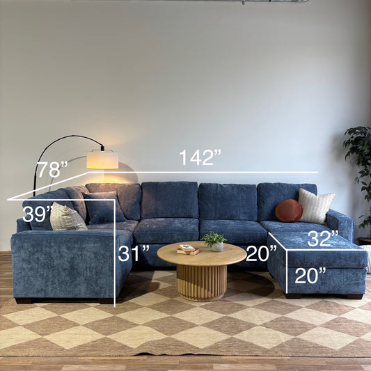 Atlas Modular U Shape-Enclosed Couch in Blue Chenille