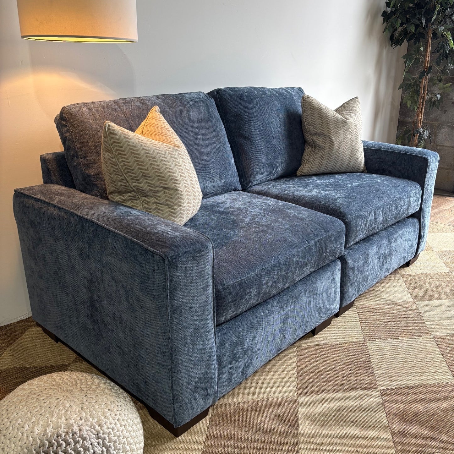 Atlas Modular Loveseat Sofa in Blue Chenille