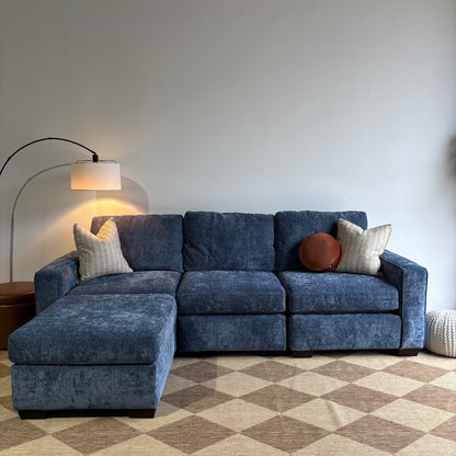 Atlas Modular Sofa and Ottoman Couch in Blue Chenille