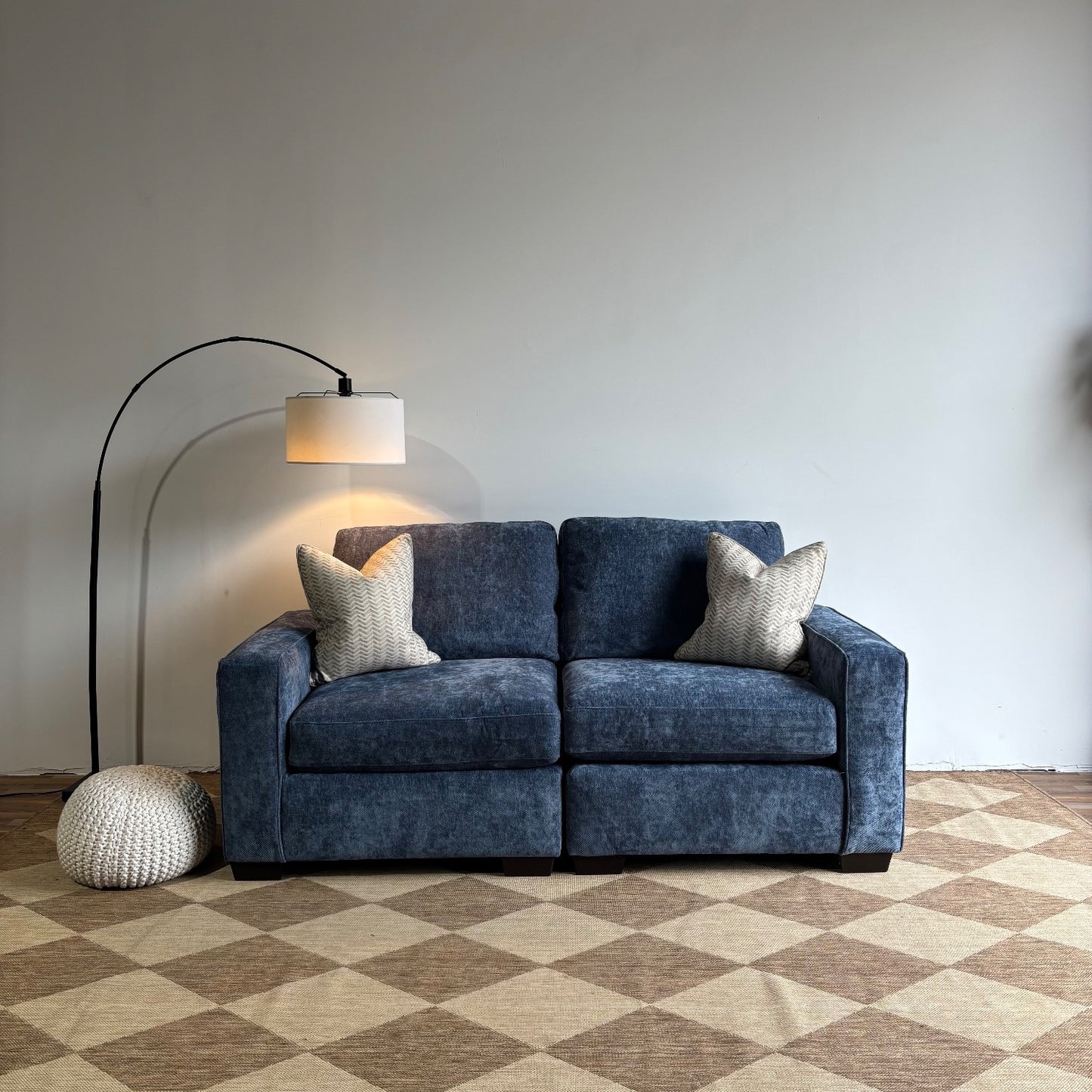 Atlas Modular Loveseat Sofa in Blue Chenille