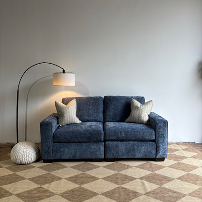 Atlas Modular Loveseat Sofa in Blue Chenille