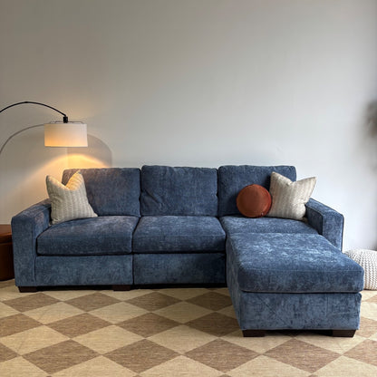 Atlas Modular Sofa and Ottoman Couch in Blue Chenille