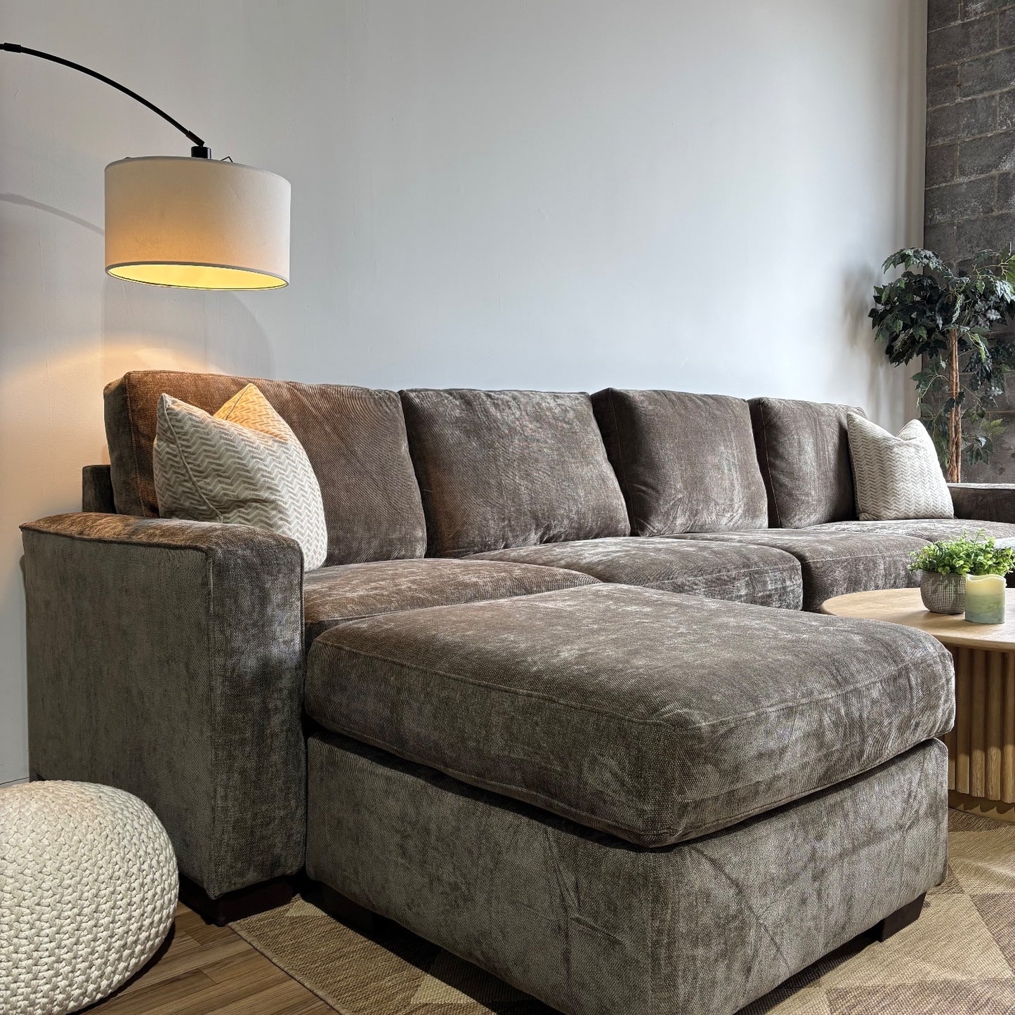 Atlas Modular Double Chaise Couch in Brown Chenille