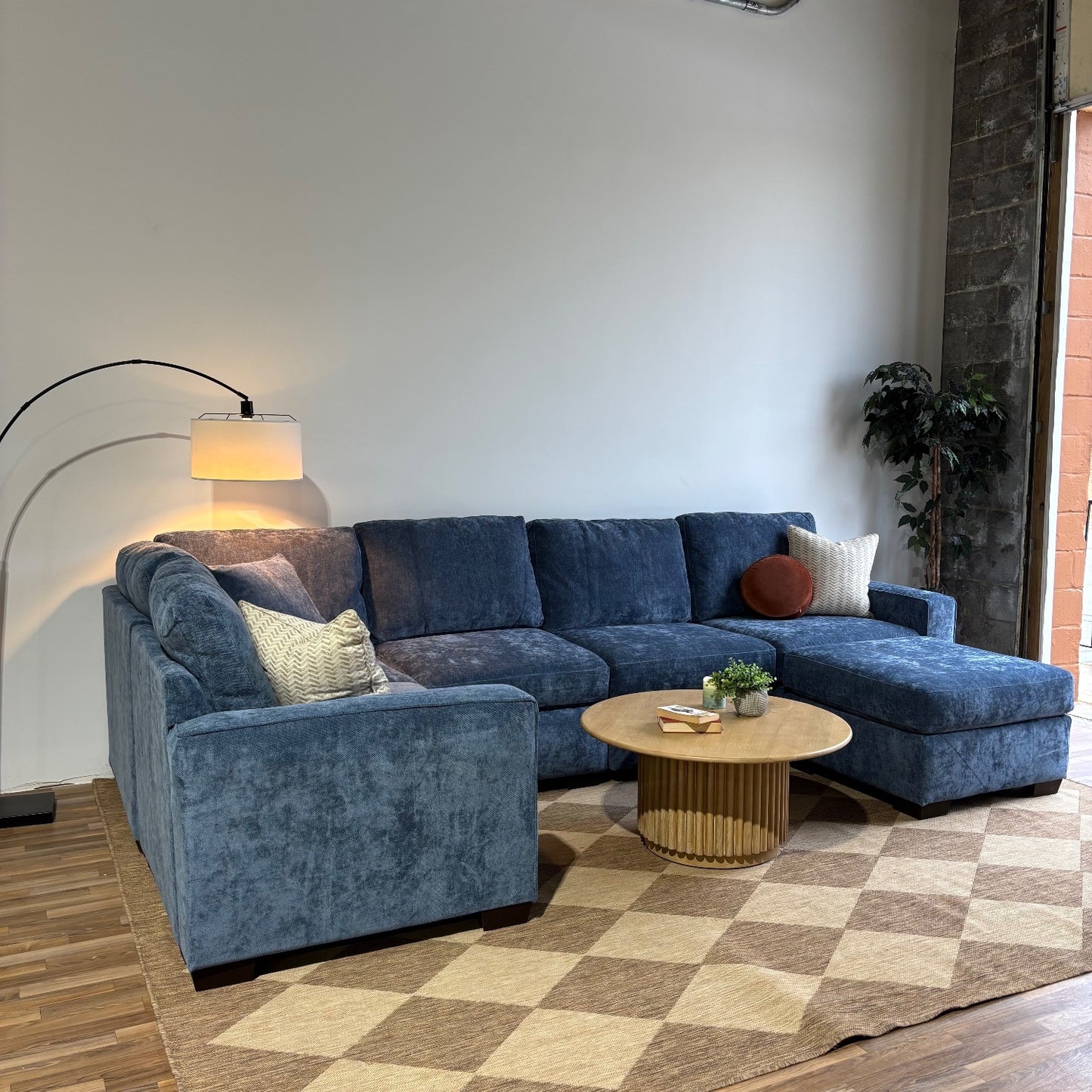 Atlas Modular U Shape-Enclosed Couch in Blue Chenille