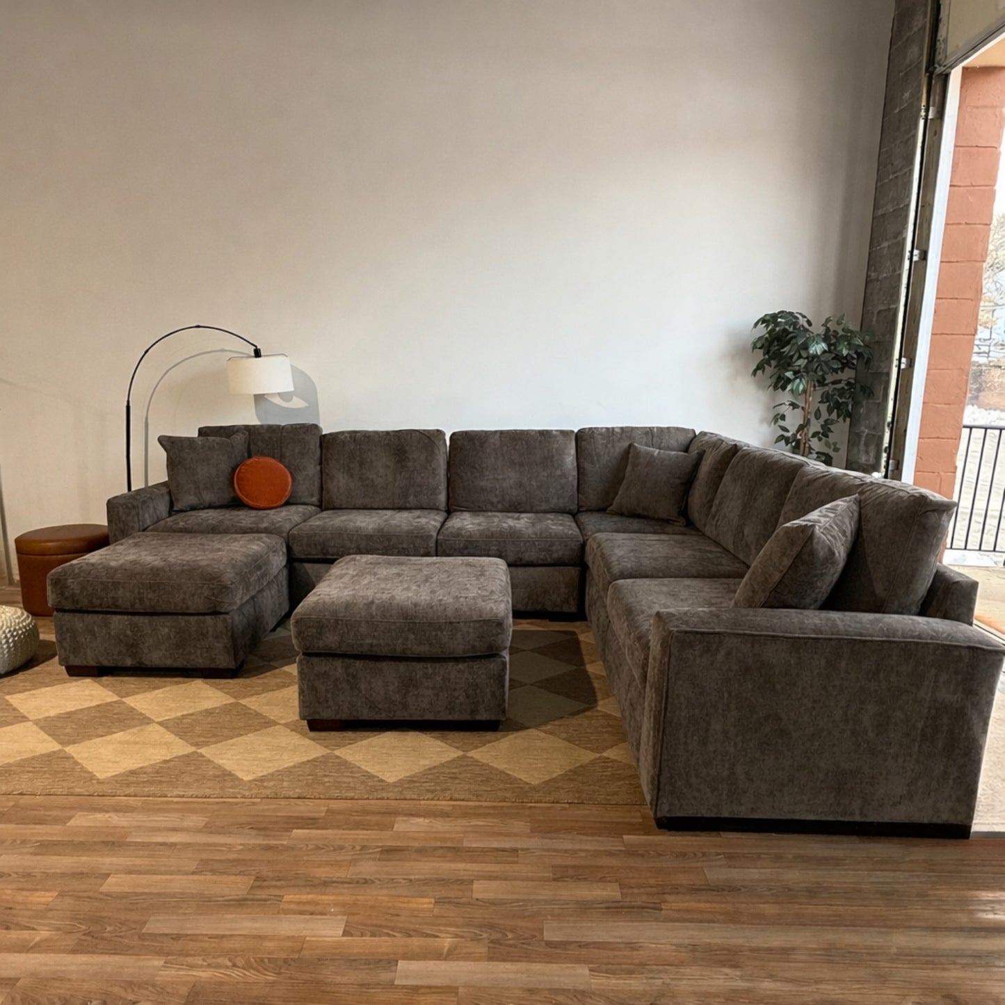 Atlas Modular Grand Corner and Ottoman in Brown Chenille